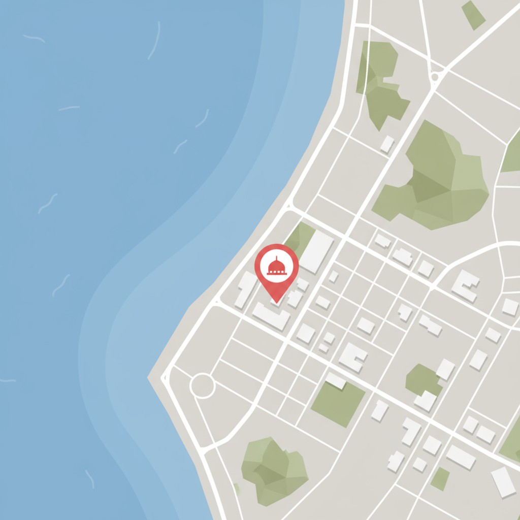 A map with a location marker, likely indicating a prominent building or landmark.