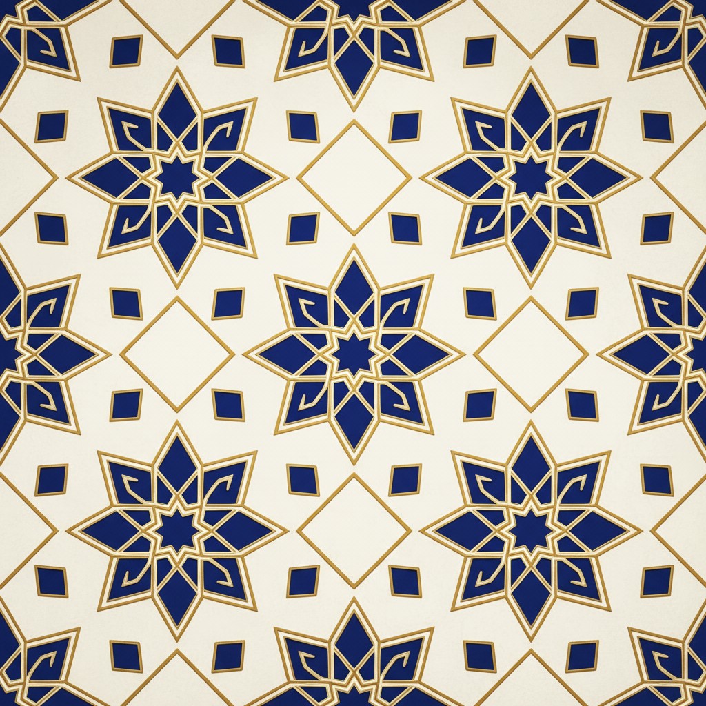 Blue and gold Star pattern with repeating squares and diamonds.